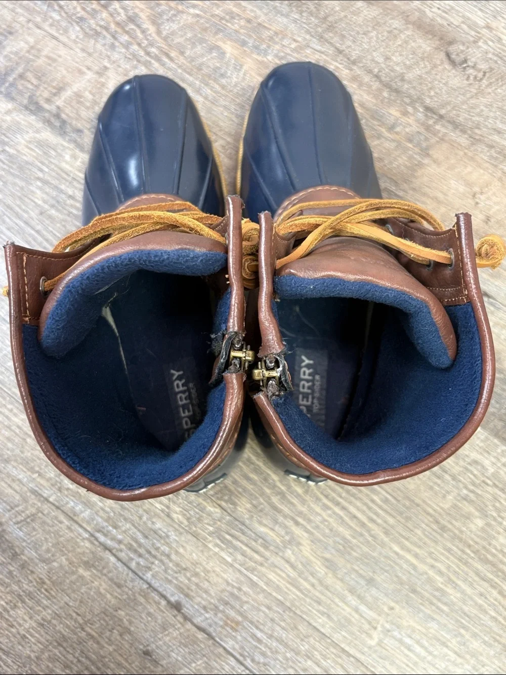 Sperry Saltwater Waterproof Duck Boots Navy Brown Girls US 5 / Women’s